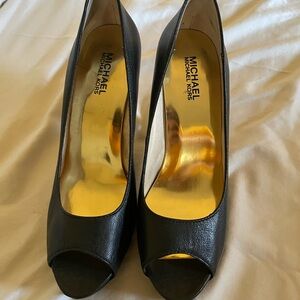 Michael Kors Black Peep-Toe Pumps with Gold Insole